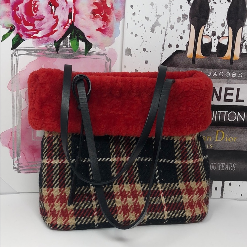 Burberry Red and Black Plaid Tote